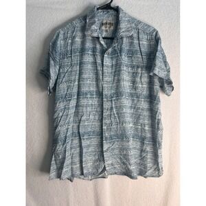 North River Mens XL Short Sleeve Button Down Shirt Blue Tribal Geometric Tencel